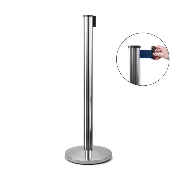 Słupek z taśmą zwijaną 270 cm J-EXTBE - Chrom z niebieską taśmą - Słupek odgradzający hotelowy słupek z taśmą zwijaną do Hotelu do Restauracji do strefy VIP