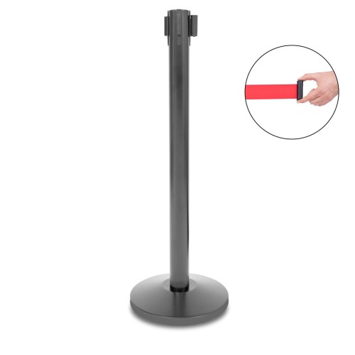 235 cm P-EXTBE - Schwarz - Hotel-Trennsäule mit einziehbarem Band für Hotel, Restaurant und VIP-Bereich