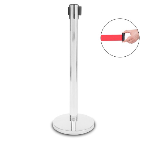 235 cm P-EXTBE - Verchromt - Hotel-Trennpfosten mit einziehbarem Band für Hotel zu Restaurant zu VIP-Bereich