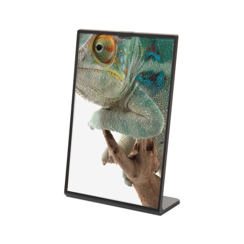 Stojak informacyjny na menu SCRITTO® A6 z podstawą L w kolorze czarnym przeglądarka ekspozytor do postawienia na stół stojak na menu na informację na ulotkę na plakat