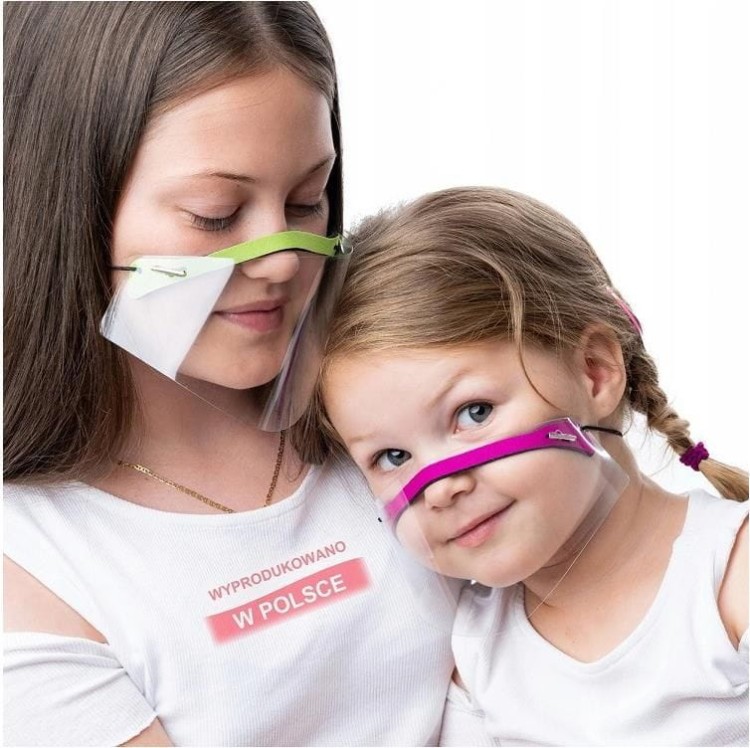 Mini przyłbica półprzyłbica ochronna na nos i usta dla dzieci i dorosłych z możliwością założenia na brodę przezroczysta plastikowa osłona Zielona