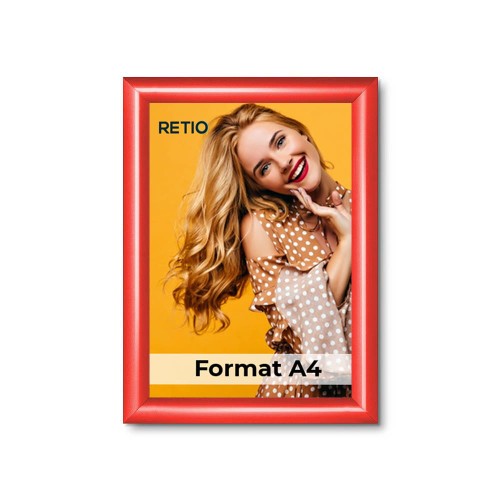 Ramka zatrzaskowa KRAST A4 (21,0 x 29,7 cm) aluminiowa czerwona z ostrym prostym narożnikiem rama ramka plakatowa OWZ ścienna na plakat na zdjęcia profil 25 mm