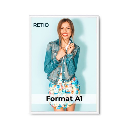 Ramka zatrzaskowa KRAST A1 (59,4 x 84,1 cm) aluminiowa biała z ostrym prostym narożnikiem rama ramka plakatowa OWZ ścienna na plakat na zdjęcia profil 25 mm