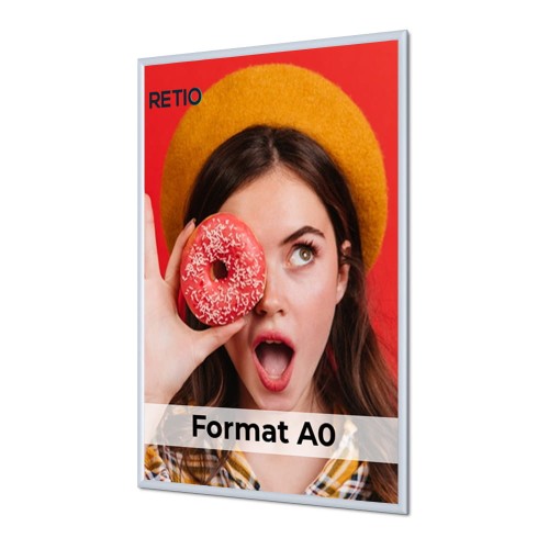 Ramka zatrzaskowa KRAST A0 (84,1 x 118,9 cm) aluminiowa srebrna z ostrym prostym narożnikiem i certyfikatem trudnopalności rama ramka plakatowa OWZ ścienna na plakat na zdjęcia profil 25 mm