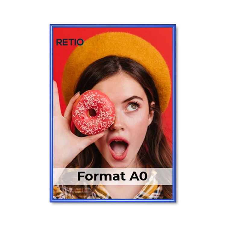 Ramka zatrzaskowa KRAST A0 (84,1 x 118,9 cm) aluminiowa niebieska z ostrym prostym narożnikiem rama ramka plakatowa OWZ ścienna na plakat na zdjęcia profil 25 mm