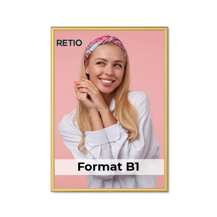 Ramka zatrzaskowa KRAST B1 (70,0 x 100,0 cm) aluminiowa złota z ostrym prostym narożnikiem rama ramka plakatowa OWZ ścienna na plakat na zdjęcia profil 25 mm