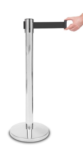 Słupek z taśmą zwijaną 235 cm P-EXTBE - Chromowany - Słupek odgradzający hotelowy słupek z taśmą zwijaną do Hotelu do Restauracji do strefy VIP