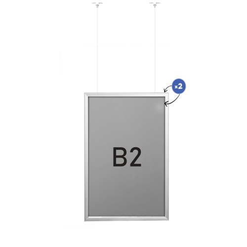 Abgehängter Deckenrahmen für Foto oder Poster im Format B2 + Verbindungen und Befestigungen.