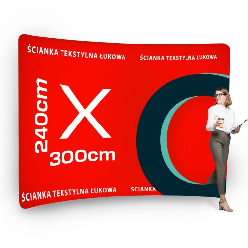 Ścianka Reklamowa Tekstylna Łukowa Pozioma 300 x 240 cm - ścianka wystawiennicza targowa prasowa