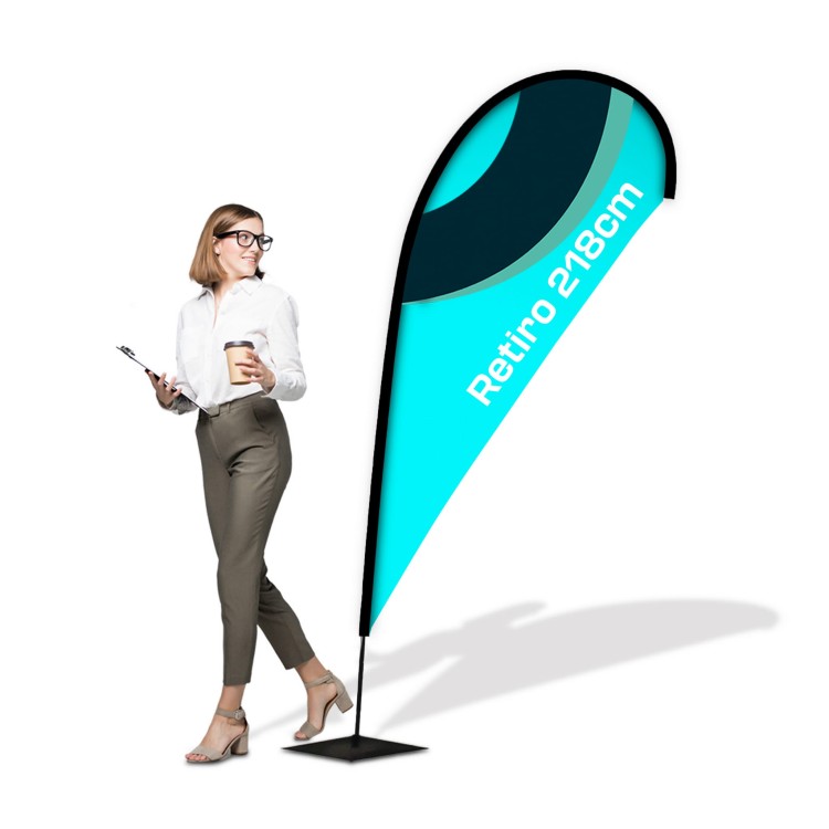 Flaga reklamowa RETIRO 2,18m z wydrukiem kształt ŁEZKA Winder Beachflag Firmowa flaga reklamowa