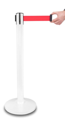 Słupek z taśmą zwijaną 235 cm P-EXTBE - Biały - Słupek odgradzający hotelowy słupek z taśmą zwijaną do Hotelu do Restauracji do strefy VIP