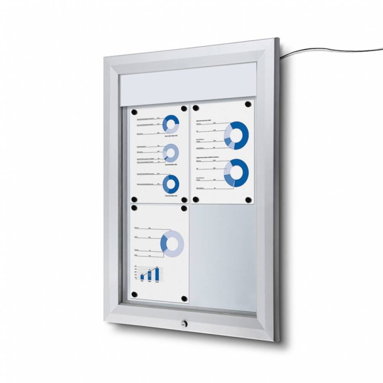 Zewnętrzna gablota magnetyczna ILLUMO 4xA4 58x86 cm z podświetleniem LED zamykana na kluczyk do użytku zewnętrznego gablota zewnętrzna gablota ogłoszeniowa gablota informacyjna tablica ogłoszeń tablica informacyjna