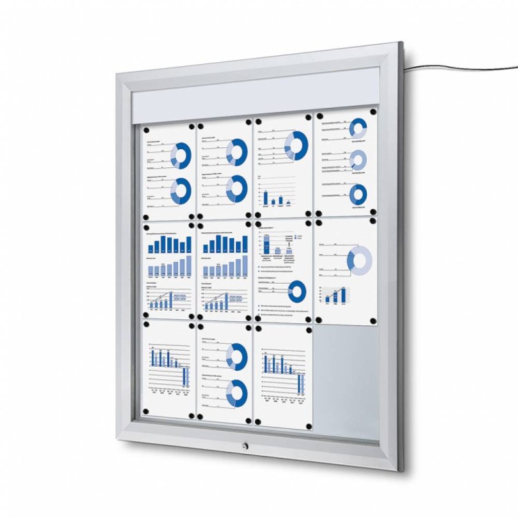 Zewnętrzna gablota magnetyczna ILLUMO 12xA4 102x116 cm z podświetleniem LED zamykana na kluczyk do użytku zewnętrznego gablota zewnętrzna gablota ogłoszeniowa gablota informacyjna tablica ogłoszeń tablica informacyjna