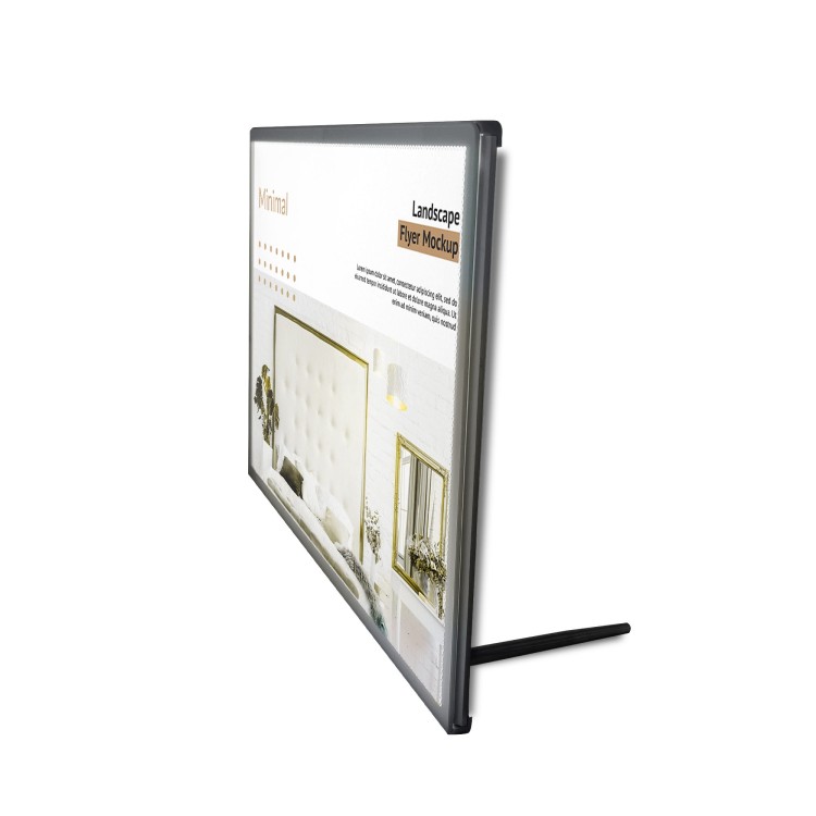 Ramka LED podświetlana SUN A4 srebrna  (21,0 x 29,7 cm) rama na plakat zdjęcia obraz podświetlana rama plakatowa orientacja pozioma z boku
