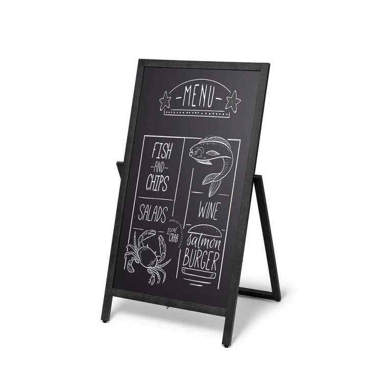 Dwustronny obracalny drewniany potykacz kredowy (49x89 cm) potykacz reklamowy z tablicą kredową i możliwością obracania