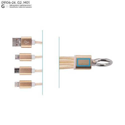 Kabel USB 3 w 1 TAUS złoty