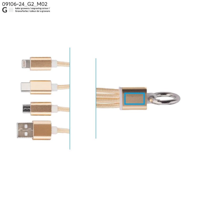 Kabel USB 3 w 1 TAUS złoty