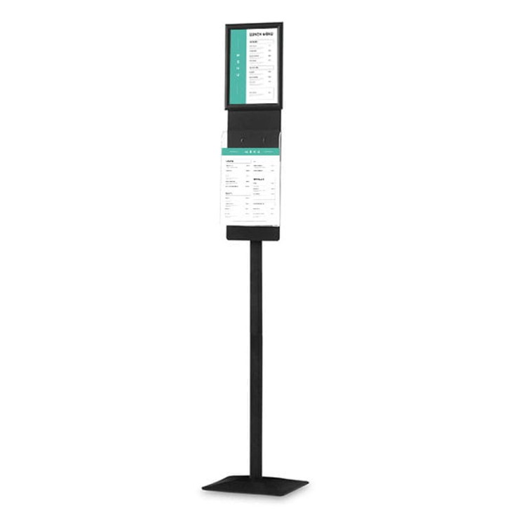 Stojak informacyjny z ramką OWZ i kieszenią na ulotki w formacie A4 (297x210 mm) - czarny