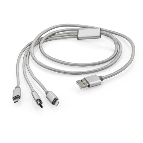 Kabel USB 3 w 1 TALA srebrny z logo