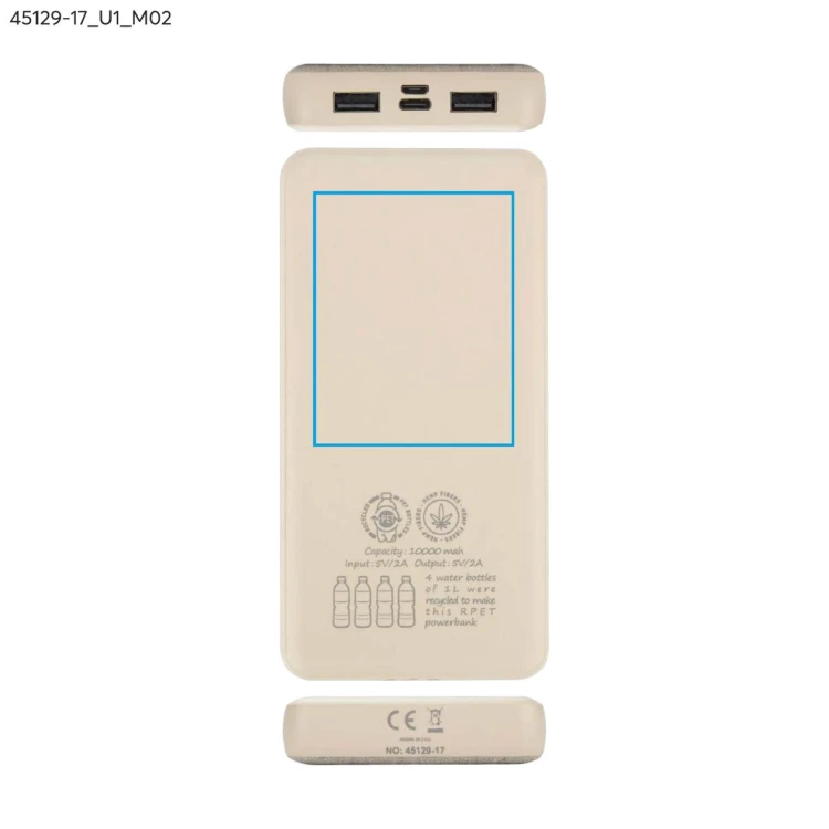 Power bank rPET REPPO 10000 mAh beżowy (naturalny)