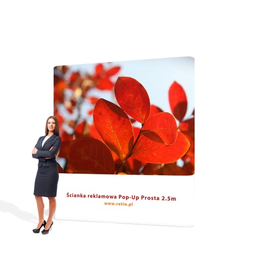 Ścianka reklamowa premium Pop-Up prosta 2,5 x 2,2 m z wydrukiem jednostronnym