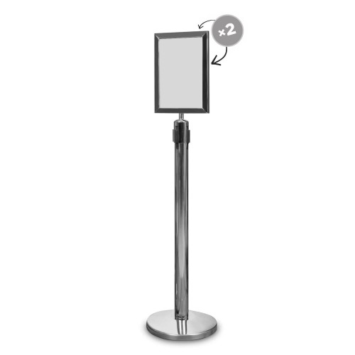 Zestaw: Słupek z taśmą zwijaną P-EXTBE - Chromowany + Ramka OWZ A4 zatrzaskowa - Słupek odgradzający hotelowy słupek z taśmą zwijaną do Hotelu do Restauracji do strefy VIP