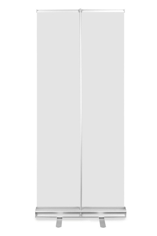 Rollup von der Rückseite, nachdem der Kunde die Grafik angebracht hat