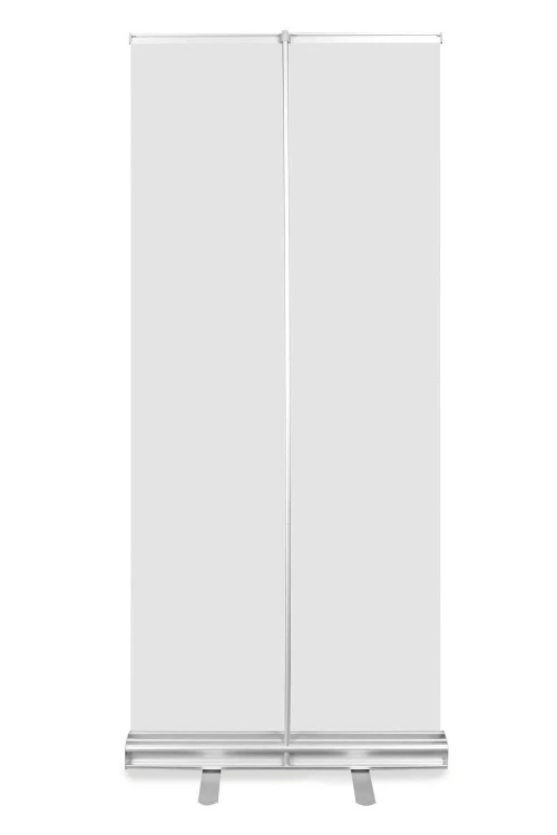 Rollup von der Rückseite, nachdem der Kunde die Grafik angebracht hat