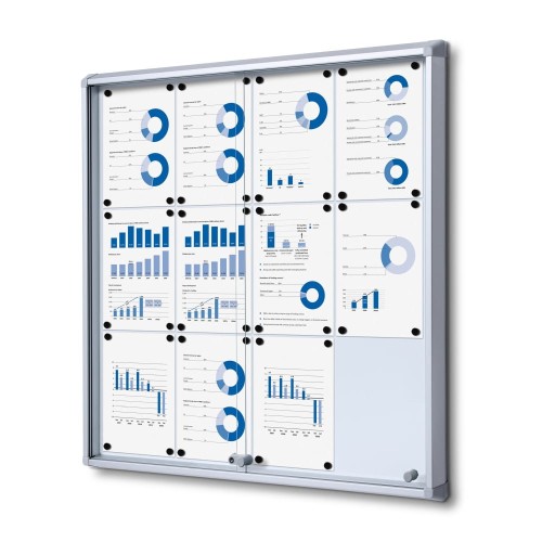 Gablota magnetyczna SL 12xA4 88x92 cm z przesuwanymi drzwiami zamykana na kluczyk do użytku wewnętrznego gablota wewnętrzna z certyfikatem trudnopalności B1 gablota ogłoszeniowa gablota informacyjna tablica ogłoszeń tablica informacyjna