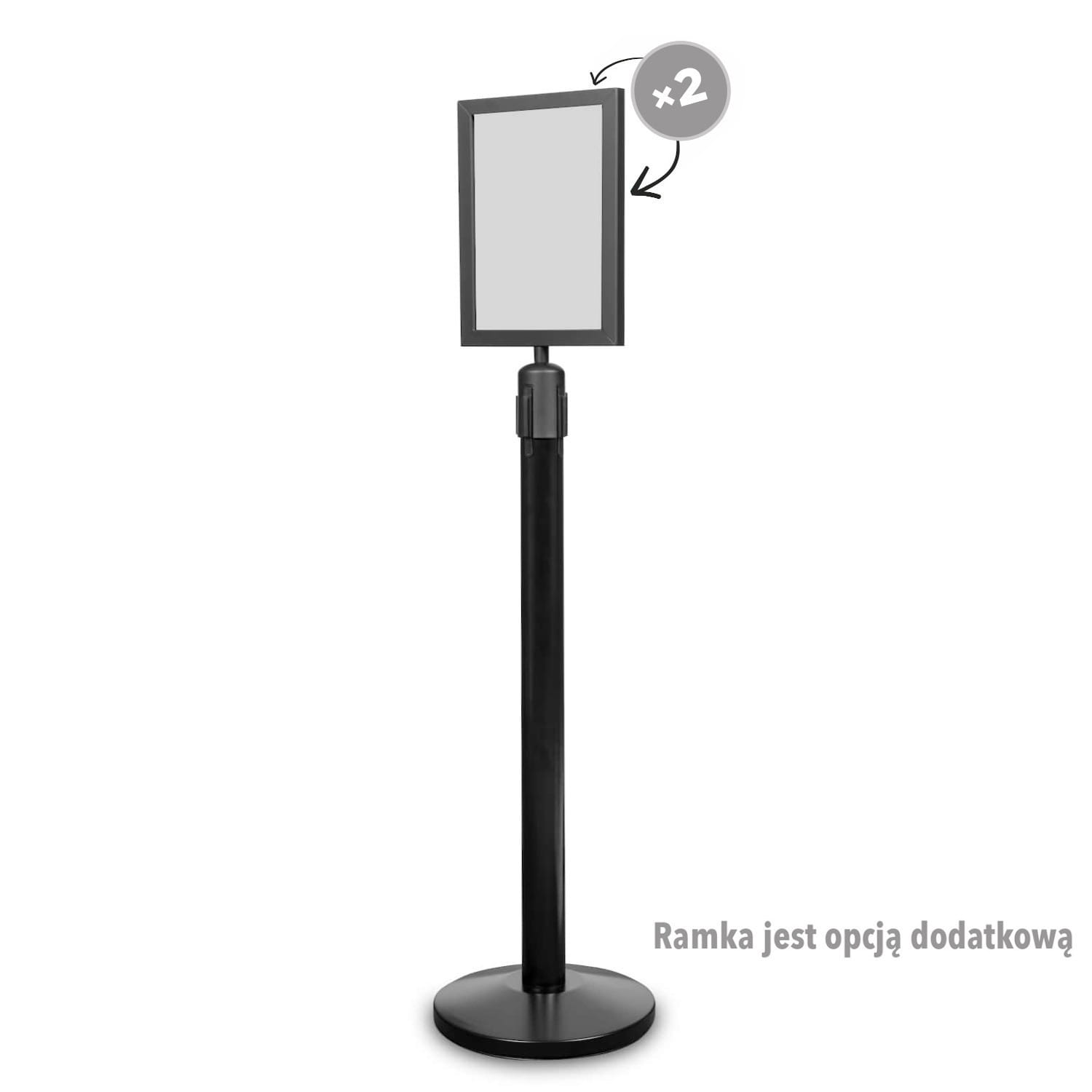 P-EXTBE Barrier Post With Rolled Tape 235 cm - Black - Barrier Post With Rolled Tape for Hotel, Restaurant and VIP Area