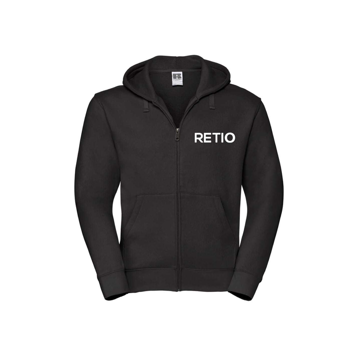 Bluza czarna z nadrukiem logo, personalizowana reklamowa bluza Russell rozpinana