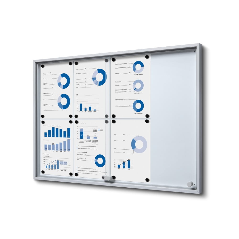 SLIM 8xA4 Magnetic Display Case 88x61 cm with Sliding Doors, Locked with a Key for Internal Use, Internal Display, Advertising Display, Information Display, Notice Board, Information Board