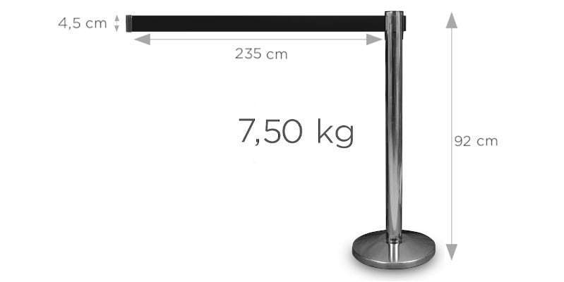 Słupek z taśmą zwijaną 235 cm P-EXTBE - Chromowany - Słupek odgradzający hotelowy słupek z taśmą zwijaną do Hotelu do Restauracji do strefy VIP