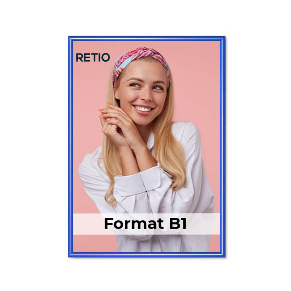 Ramka zatrzaskowa KRAST B1 (70,0 x 100,0 cm) aluminiowa niebieska z ostrym prostym narożnikiem rama ramka plakatowa OWZ ścienna na plakat na zdjęcia profil 25 mm