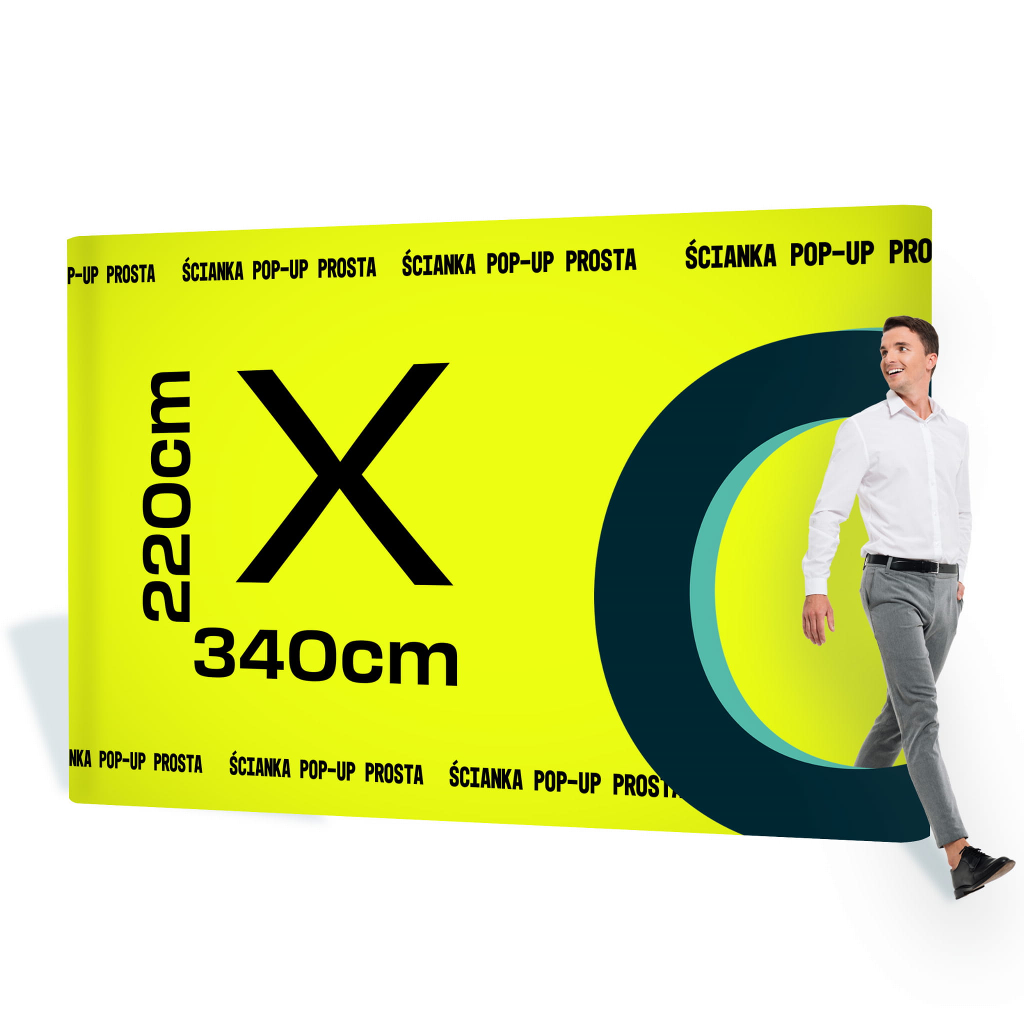 Ścianka reklamowa premium Pop-Up prosta 3,4 x 2,2 m z wydrukiem jednostronnym
