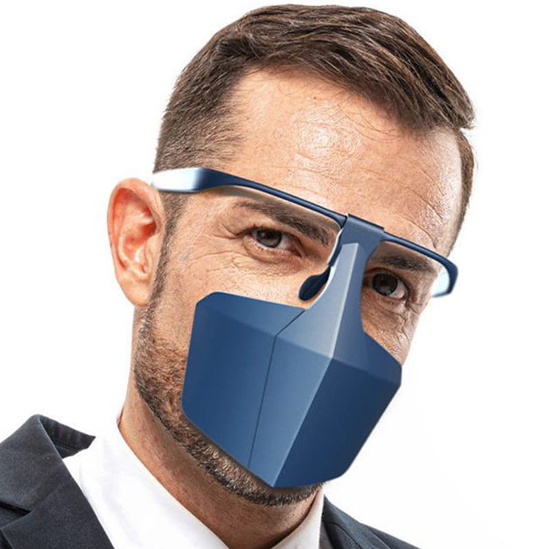 Protective Face Shield with Earmuffs and Eyeglass Holder Blue Plastic Nose and Mouth Protector Face Shield