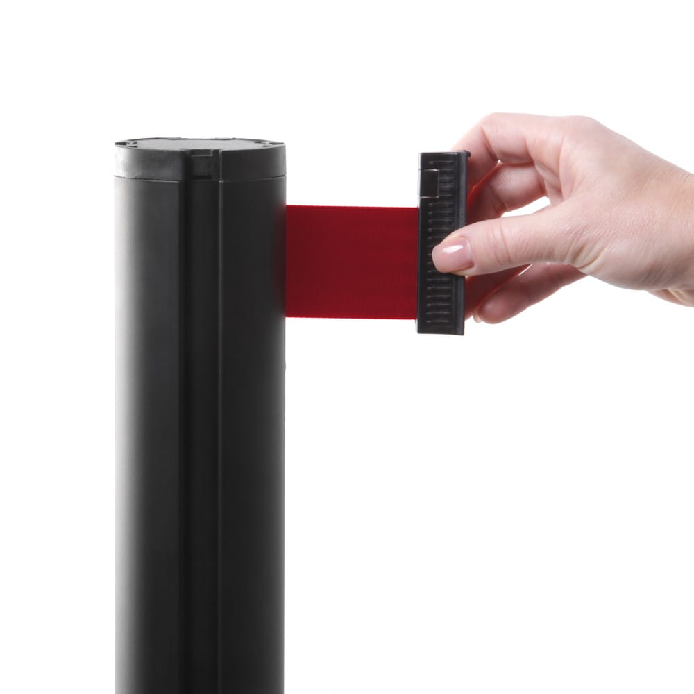 J-EXTBE Barrier Post with a Red Winding Tape 270 cm - Black Post With a Red Tape - A Barrier Post, a Post With a Rounded Tape For the Hotel, Restaurant and VIP Area