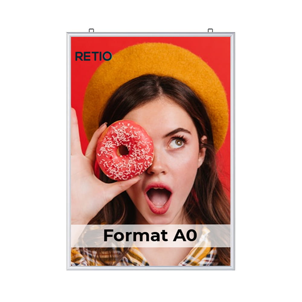 Ramka zatrzaskowa KRAST A0 (84,1 x 118,9 cm) aluminiowa srebrna dwustronna z ostrym prostym narożnikiem rama ramka plakatowa OWZ na plakat na zdjęcia profil 25 mm